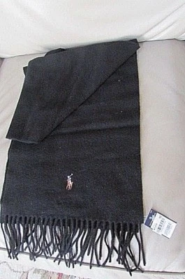 Polo Ralph Lauren Para Hombres Negro Lana de Cordero Cuello Bufanda Lana Italia-nuevo con etiqueta-macys Foto 1 de 3