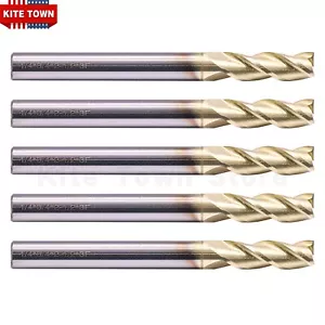 5Pcs 1/4" 3 Flute 37° Helix Carbide Square End Mill For Aluminum- ZRN Coated - Picture 1 of 7