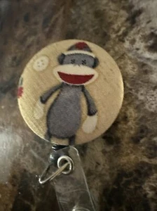 Sock Monkey Fabric Retractable ID Name Badge Holder Reel clip on - Picture 1 of 4