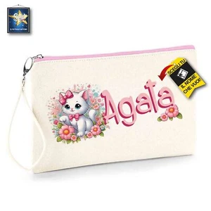 POCHETTE ASTUCCIO NOME PERSONALIZZATO IDEA REGALO GATTINA FIORI ACCESSORI SCUOL - Picture 1 of 4