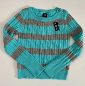 Gap Kids Girls Sweater Long Sleeve Striped Blue Gray Size XS 4-5 NWT - Picture 1 of 2