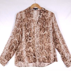 True True Women's Snake Print Button Up Blouse XL Animal Print Sheer Long Sleeve - Picture 1 of 10