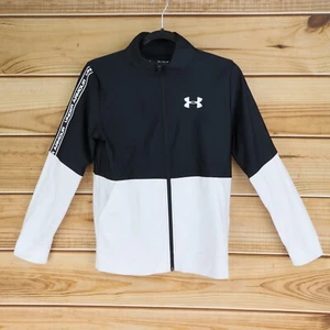 Under Armour Heatgear Full Zip Jacket Loose Fit Boys YXL Black Mock Neck Pockets - Picture 1 of 8