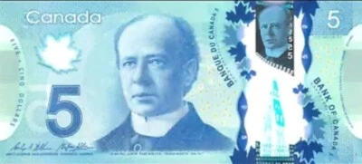 Circulated Banknote 5 Dollars Canada 2013 Polymer Wilfrid Laurier. Currency Bill - Image 1 of 2