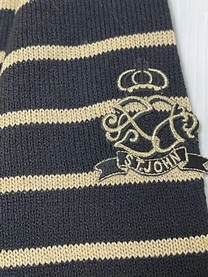 Suéter De Colección St John By Marie Gris Negro Dorado Rayas Metálicas Cresta Logo XL Foto 1 de 4