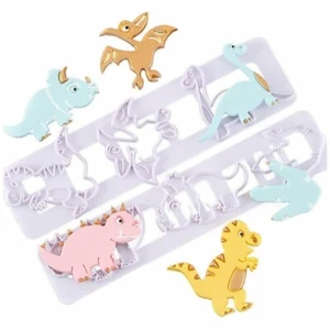 2Pcs/Set Dinosaur Plastic Fondant Tappet Cutter Gum Paste Cupcake Décor Tool - Picture 1 of 7