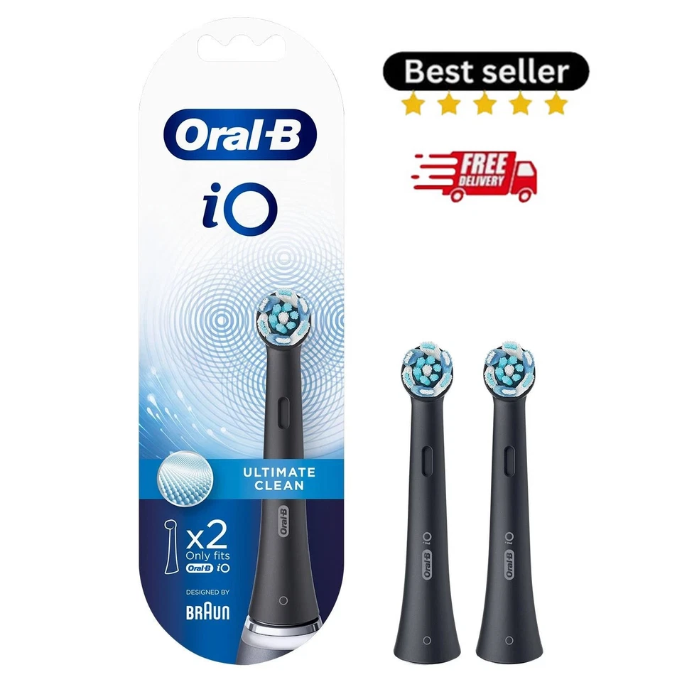 New Oral-B iO Ultimate Clean Toothbrush Refill Replacement Heads Black （2 Pack）