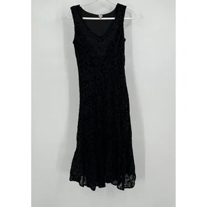 Womens Old Money Burnout Velvet Dress Size S Black Cottage Noir Midi Goth - Picture 1 of 9