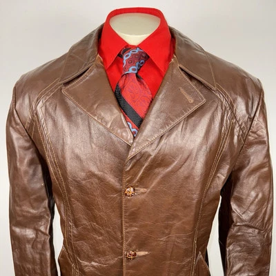 Chaqueta de cuero gris de colección años 70 gabardina discoteca club proxeneta Donnie Brasco para hombre 46 Foto 1 de 4