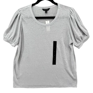 Banana Republic Puff Sleeve Top Womens Light Grey Linen Blend Pullover Size M - Picture 1 of 11