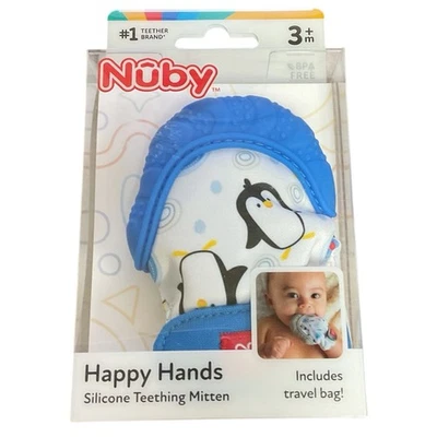 Nuby Teething Mitten Blue Soothing Silicone BPA Free with Travel Bag - Image 1 of 2