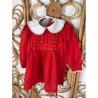 Vestido Polly Flinders Niñas Talla 4 Rojo Blanco Calado Cuello Peter Pan De Colección Foto 1 de 3