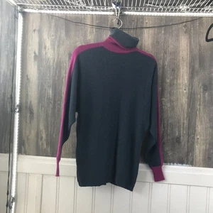 Eleanor P Brenner 100% merino wool gray and pink turtle neck sweater size M - Picture 1 of 6