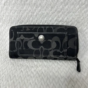 Coach Signature Geldbörse mit umlaufendem Reißverschluss schwarz/grau Stoff - Bild 1 von 7