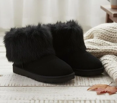 UGG Valentina ботильоны черная замша пушистый воротник со стразами кнопка с подкладкой размер 5 - Изображение 1 из 4