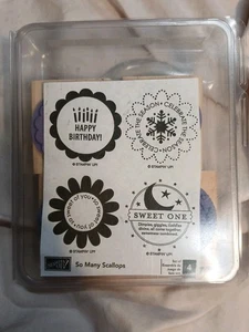 Stampin Up So Many Scallops Rubber & Wooden Mounted Stamp Set Of 4 - Picture 1 of 5