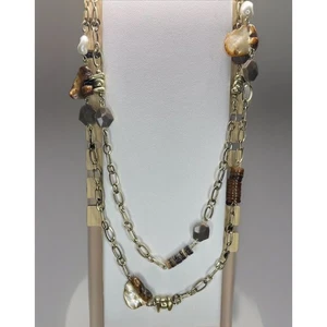 Gold Tone Necklace Crystal Boho Style 40" Stone Statement Fashion Intricate NWT - Picture 1 of 10