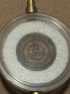 1864 LARGE MOTTO TWO CENT PIECE LOTSA FLASHY MAGENTA AND GOLDEN RED UnGraded - Image 1 of 4