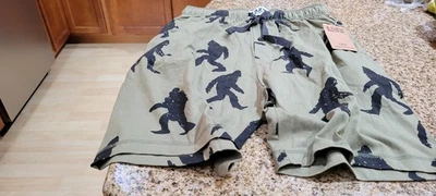 NWT Lazy One Olive Green Bigfoot Men's Cotton Shorts XS Pockets Cotton BOYS L - Image 1 of 4