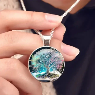 Tree Of Life Round Necklace Strength Jewelry Silvery Book-Reading Pendant - Image 1 of 4