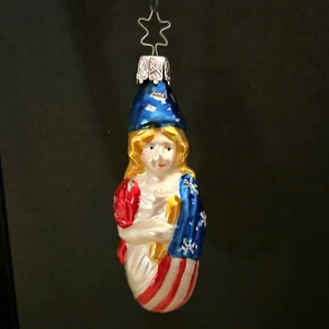 Inge Glas Lady Liberty Ornament Betsy Ross Patriotisch West Germany MÄNGEL - Bild 1 von 11