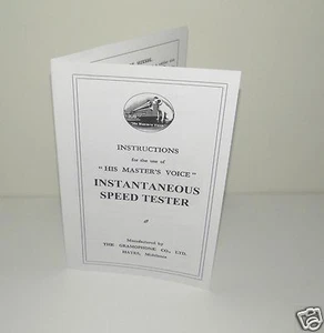 His Masters Voice HMV Instantaneous Speed Tester Instruction Sheet Reproduction - Picture 1 of 3