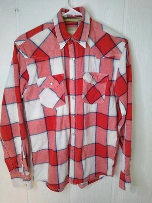 Ditch Plains Mens M Western Shirt Red Plaid Long Sleeve Cowboy Pearl Snap Cotton - Image 1 of 4