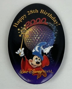 WALT DISNEY WORLD HAPPY 28TH BIRTHDAY OVAL PIN 2000 EPCOT MICKEY MOUSE SORCERER - Picture 1 of 4