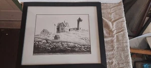 Cape Neddick Nubble Lighthouse Signed Numbered 269/500 Pen And Ink - Picture 1 of 24
