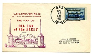 U.S.S. CACAPON (AO-52) United States Naval Cover (April 21, 1953 A.M.) - Picture 1 of 2