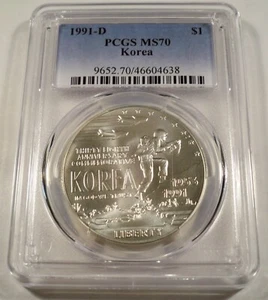 1991-D PCGS MS70 SILBER DOLLAR KOREA MS 70 GEDENKMÜNZE BU S$1 - Bild 1 von 4
