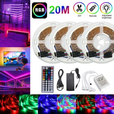 66FT RGB Flexible LED Strip Light 3528 SMD Remote Fairy Lights Room TV Party Bar - Image 1 of 4