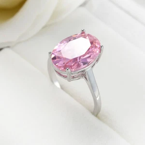Newest Oval Cut Natural Pink Fire Topaz Gemstone Silver Woman Ring US Size 6-10 - Picture 1 of 5