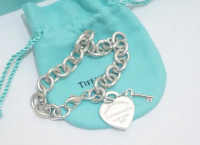 Tiffany & Co. Silver & Rubedo Metal Return to Heart Mini Key Bracelet 7.5" - Image 1 of 4