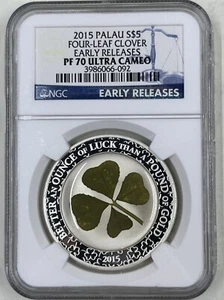 2015 Palau S$5 NGC PF70 Ultra Cameo Four Leaf Clover Early Releases - Picture 1 of 4