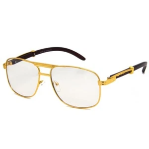 Migos Glasses Gold Frame Wood Temple Clear Lens Mens Eyeglasses Hip Hop Shades - Picture 1 of 6