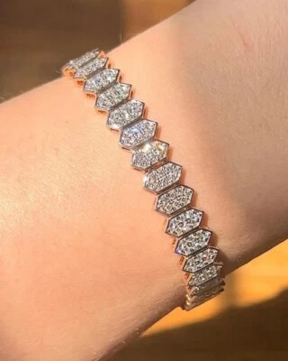 Hermoso brazalete de tenis para mujer de diamantes cultivados en laboratorio de 5 quilates de corte redondo de oro rosa de 14 quilates Foto 1 de 4