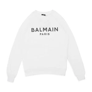 NWT BALMAIN LOGO CREWNECK WHITE SWEATSHIRT SIZE L $795 - Picture 1 of 3