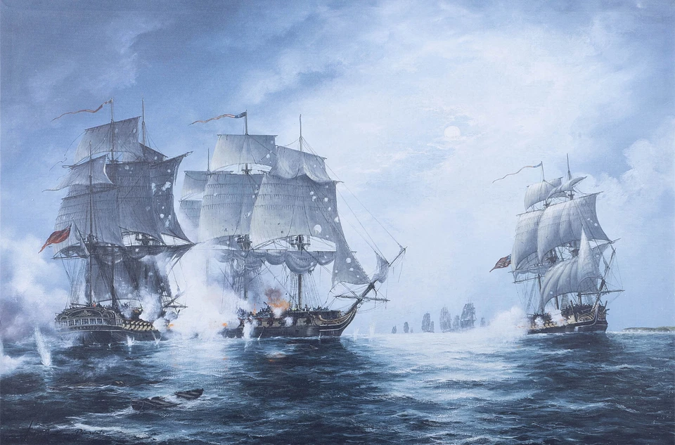 The Naval Battle of Flamborough Head Painting Canvas Print 35" John Paul Jones - Image 1 of 1