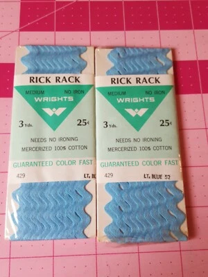 Vintage Wright's Rick Rack 100% Cotton LOT OF 2 Packages 3 Yds Each Lt. Blue 52 - Image 1 of 2