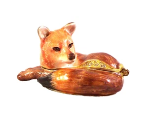 Lady Fox Pewter Bejeweled Hinged Miniature Trinket Box Kingspoint - Imagen 1 de 3