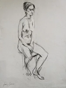 Large Original pencil & charcoal drawing by Lewis Davies 1939-2010 nude woman - Picture 1 of 19