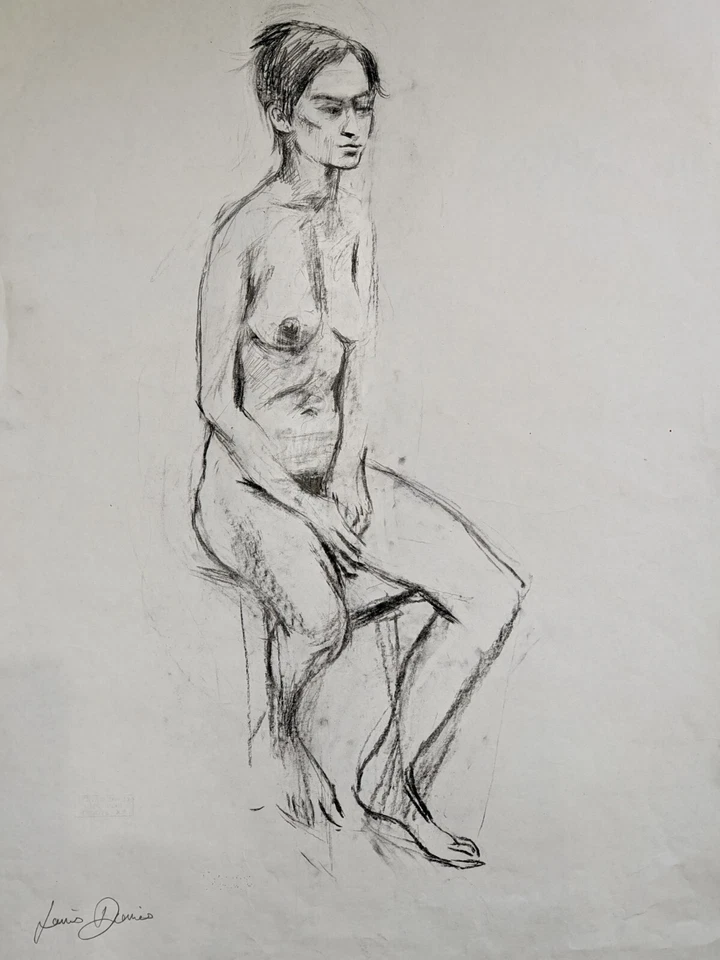 Large Original pencil & charcoal drawing by Lewis Davies 1939-2010 nude woman - Image 1 of 4