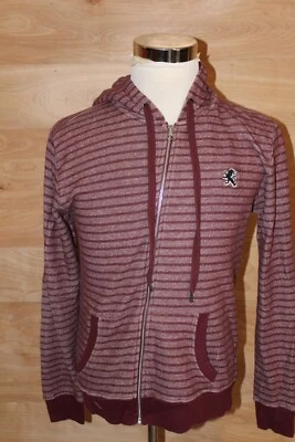 Express Men’s Medium Burgundy Striped Full Zip Hoodie Sweater Cotton Blend - Image 1 of 4