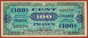 PROVISIONAL FRENCH CURRENCY 1944 100 FRANCS BLOCK 7 (PICK#123c) CH VF - Picture 1 of 2