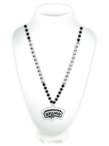 San Antonio Spurs Mardi Gras Beads with Medallion Necklace [NEW] NBA Jewelry Cover