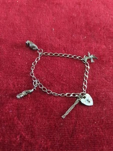 Sterling Silver X 3 Charms Bracelet/ Padlock & Safety Chain - Picture 1 of 8