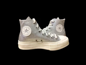 Converse Chuck Taylor sneakers alte  platform brillantini argento EU 38, US wo's - Foto 1 di 9