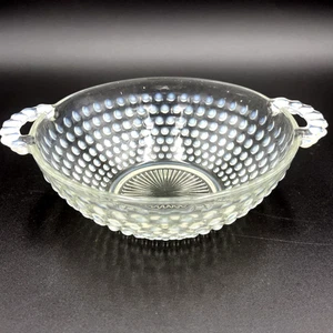 FENTON Glass Opalescent Hobnail Round Bowl With Handles - Picture 1 of 5
