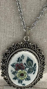 Vintage Delft Made in Holland handbemalte Porzellan Blumen Halskette 24" - Bild 1 von 6